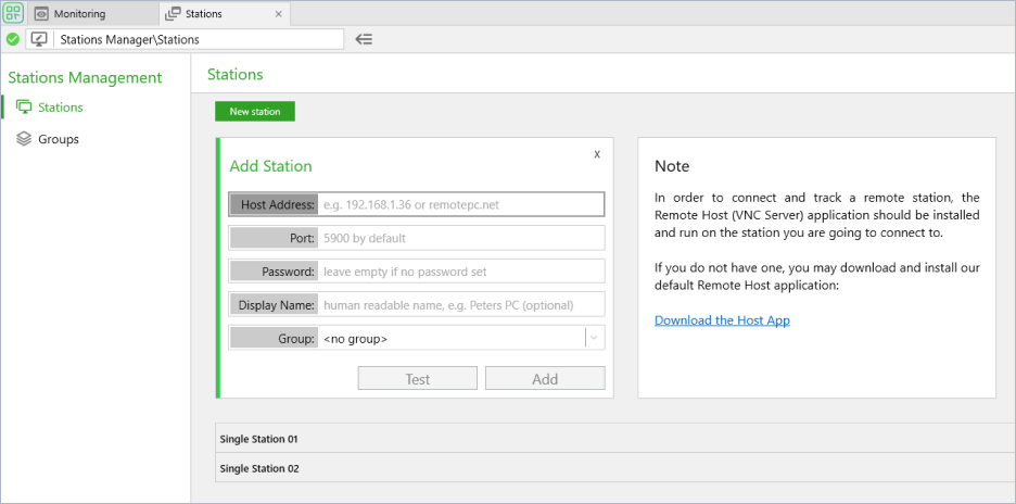 Adding a new station in MightyViewer